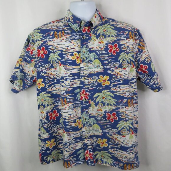 Big Dogs Beer  Hawaiian Shirt Size S/M Aloha Blue Hula Girl 100% Cotton Bright - Picture 3 of 11